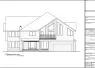 Architectural front elevation drawing of a two-story house with a pitched roof and garage.