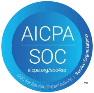 AICPA SOC logo with the text "AICPA SOC" and the URL "aicpa.org/soc4so". It also includes the phrases "SOC for Service Organizations" and "Service Organizations" on the border.