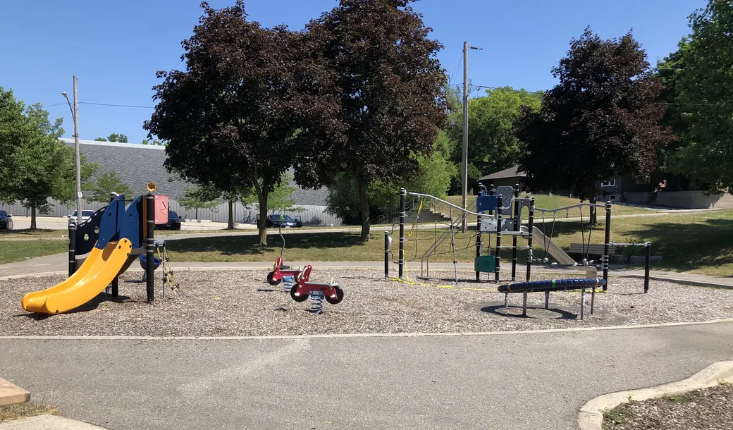 Playground at Lambeth Centennial Park. Published in the source’s 2020 park visit report. Current equipment may differ.