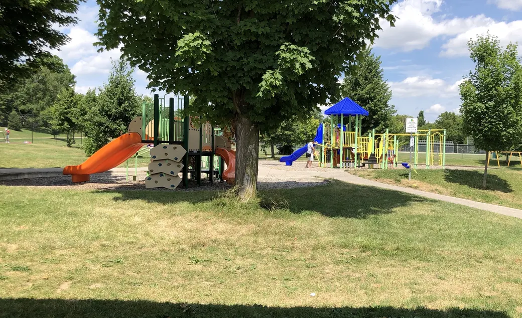 Playground at Oakridge Optimist Community Park. Published in the source’s 2020 park visit report. Current equipment may differ.