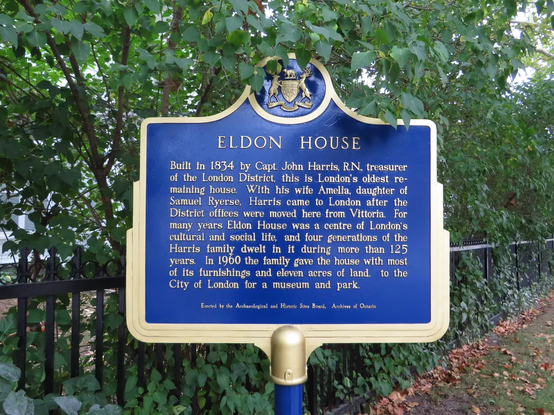 Historic plaque at Eldon House, September 2015.